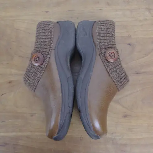 Dansko Brown Leather Cloth Trim Comfort Clogs EU 36