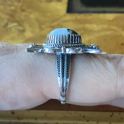 Natural White Buffalo Sterling Silver Feather Ring Size 8.25