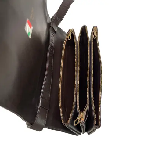 CELINE Vintage Céline Horsebit Logo Dark Brown Leather Shoulder Bag Made in Italy