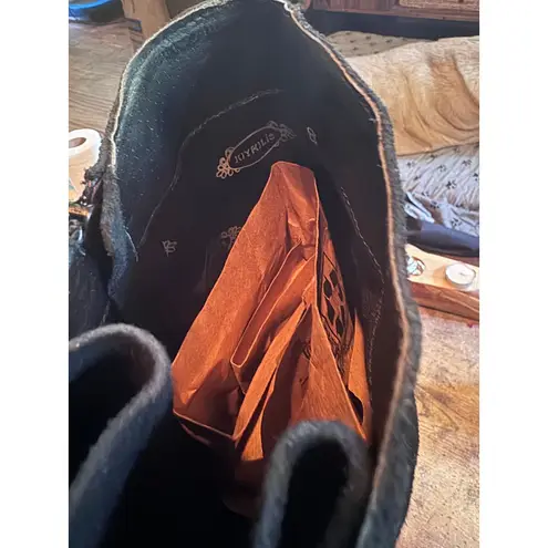 JoyFolie Cheyne Black Suede Knee High Boots Tassel Detail Lace Up 10 Boho