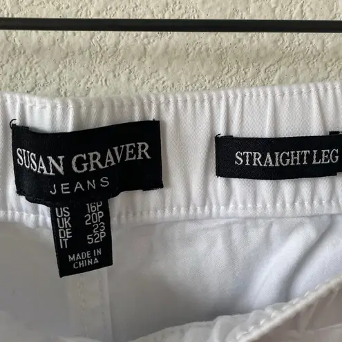 Susan Graver NWOT Stretch Pull On Crop Jeans with Eyelet Hem 16 Petite White