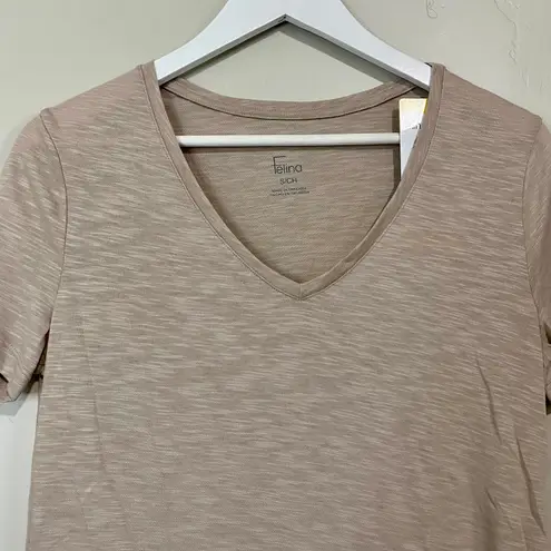 Felina Women’s Slub Jersey V Neck Short Sleeve Tee Atmosphere Beige Size Sm NWT