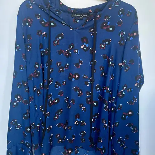 Jasmine & Juliana Women's Sheer Long Sleeve Blue Floral Blouse W/Tie Sz Large
