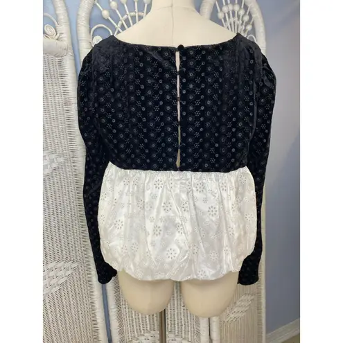 For Love & Lemons NWT XL Black Velvet White Eyelet Peplum Top Romantic Coquette