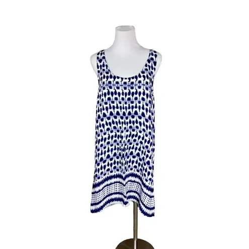 Glam Racerback Ikat Swim Coverup Dress LARGE Blue White Coastal Bohemian NWT