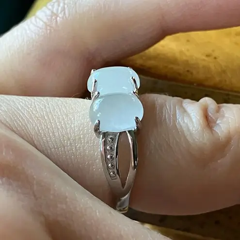 Natural Jade Sterling Silver Ring Trilogy Ring Size 6