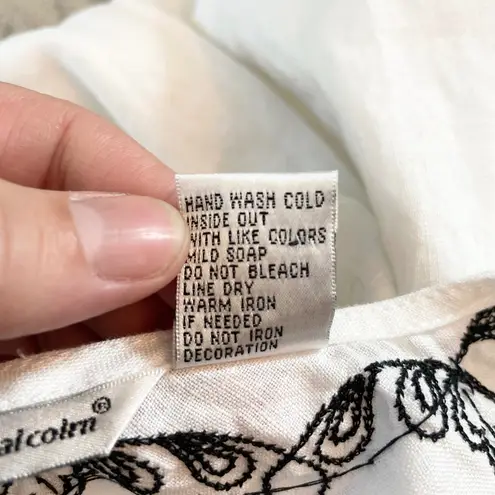 Richard Malcolm Linen Embroidered Tunic Top Long Sleeve Blouse White M Bohemian Size M