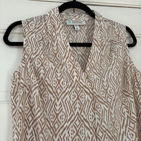 Coolibar Tan and White Sleeveless Blouse UPF 50 Patterned Size Small Vacation