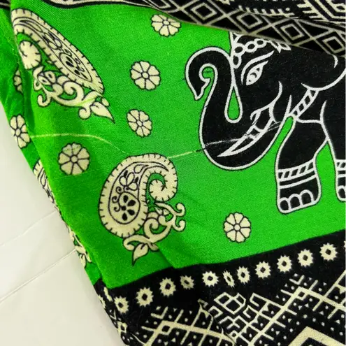 Thailand Made Green boho elephant print pants! Estimating small