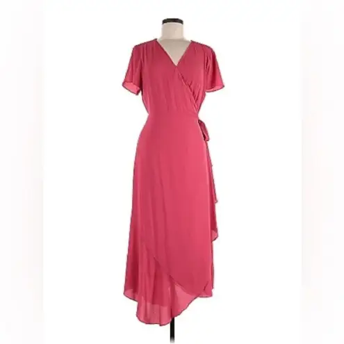H by Halston Halston Women’s Rose Pink Short Sleeve V-Neck Wrap Maxi Dress Size Small