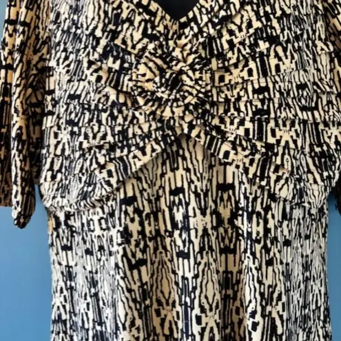 Signature By Robbie Bee XL Knot Front A Line Yellow Black 3/4 Sleeve Ethnic Midi