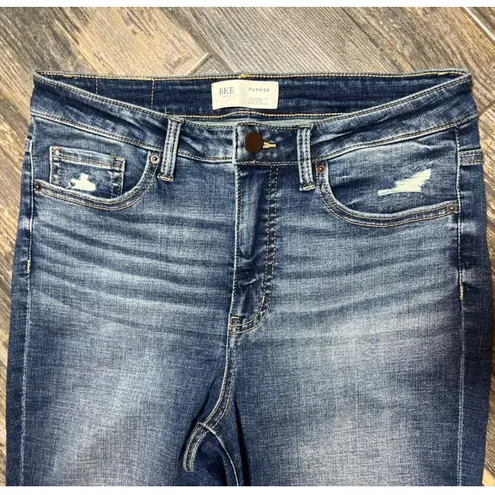 BKE Parker Universal Fit High Rise Skinny Jeans Womens 28 Dark Wash Distressed
