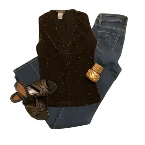 Eye Candy size small versatile gold and black sleeveless stretchy top EUC