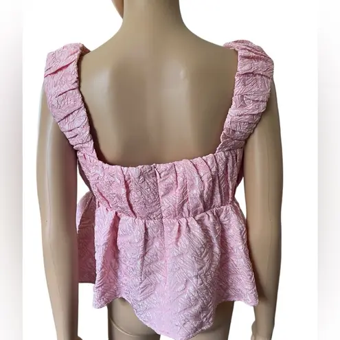 Entro NEW  Pink Preppy Barbie Textured Pleated Babydoll Crop Top - Image 5