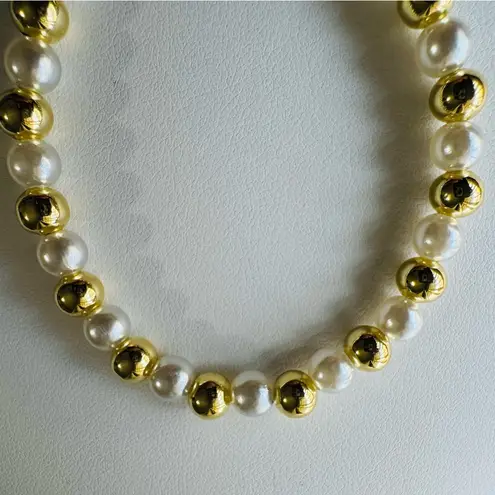 Gold and White Pearl Bracelet with Heart and Strawberry Charms Adjustable