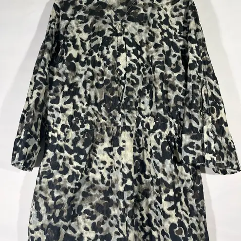 ALFANI Leopard Print Ladies Rain Jacket Elastic Waist Zip Snap Close XL NEW Black