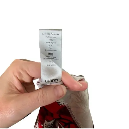 Warm NY Floral Top with Contrast Striped Rib Trim Blue Size M