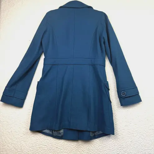 Tulle Coat Womens Large Teal Blue Wool Blend Single Breasted Lined Pockets