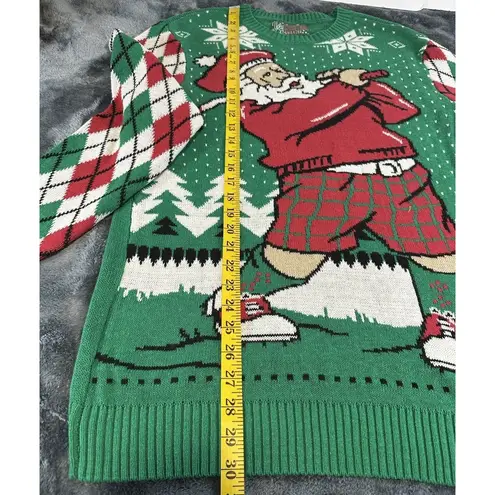 Ugly Christmas Sweater Golfing Santa Graphic Pullover, Green, Adult Large Green