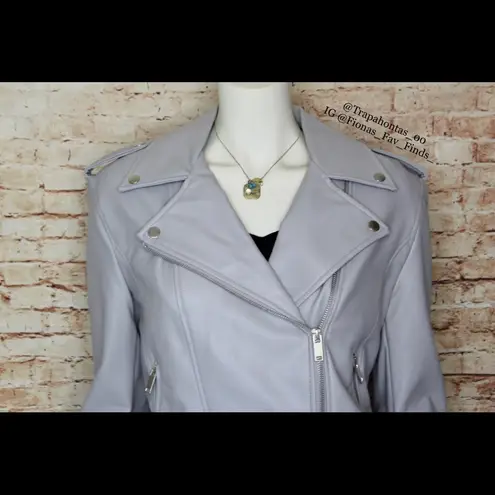 Bagatelle | Grey/Lavender Belted Moto Jacket