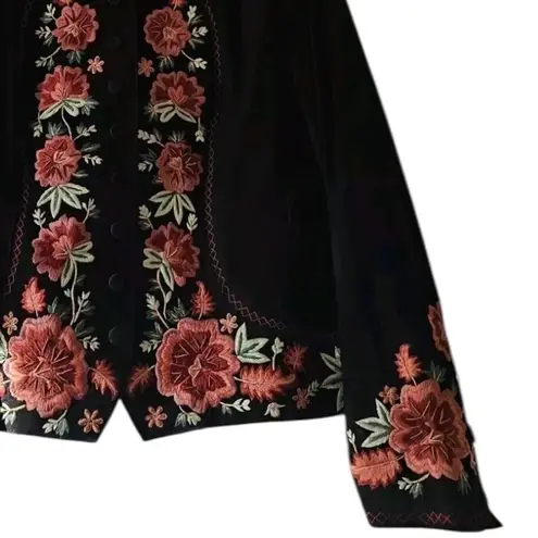 Double D Ranch Twila Black Suede/LeatherJacket with Red Floral Embroidery NWOT