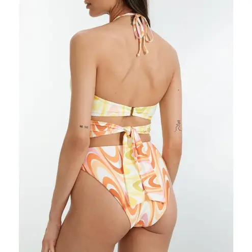 BECCA by Rebecca virtue Becca Margot Whirlpool Print Halter One Piece O-Ring Cut Out Swimsuit Size M