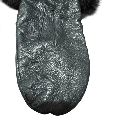Ladies M Black Leather Mittens Faux Fur Trim Thinsulate