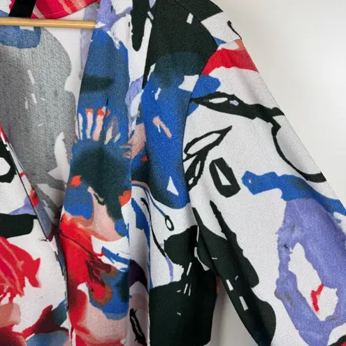 Ali Miles Floral Print Open Front Cardigan Sz 1X Artsy Colorful Duster Jacket White