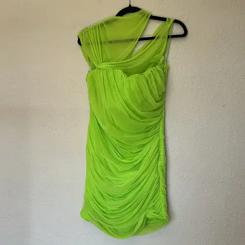 House Of CB ‎ 'Adrie' Neon Green Gathered Mini Dress/Size L NWOT