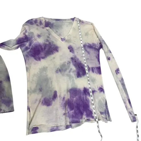The Elder Statesman Cashmere Tie Dye Long Fit Sweater Top Purple Size M