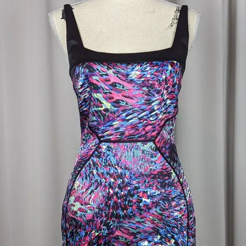Jay Godfrey Sleeveless Watercolor Print Satin Sheath Dress Black Size 4