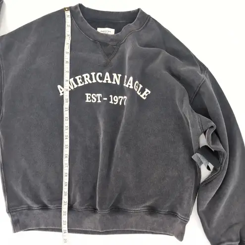 American Eagle Funday Gray/Grey Distressed Crewneck Graphic Sweatshirt