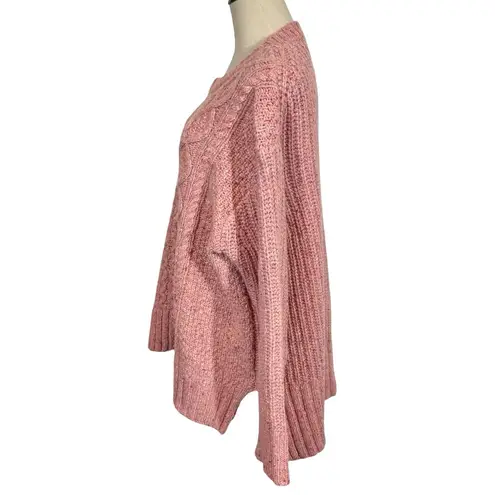 Alex Mill Button Side Aran Cable Knit Merino Wool Sweater in Dried Rose Pink Size XXL