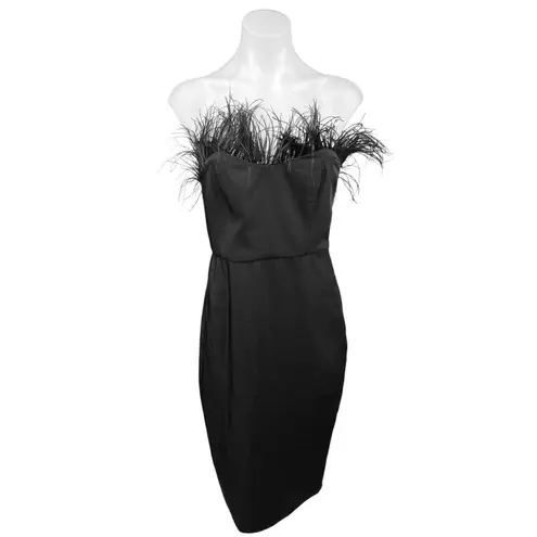 LPA Aurora Black Strapless Feather Trim Formal Cocktail Sleeveless Mini Dress S