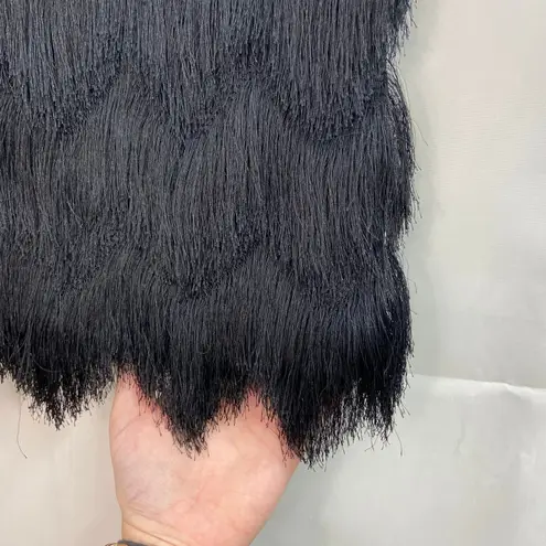 H&M EUC  women's solid black‎ zig zag soft fringe zip up mini skirt flowy medium thumbnail 2