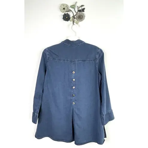 Soft Surroundings HUTTON Tencel Popover Denim Chambray Button Back Small