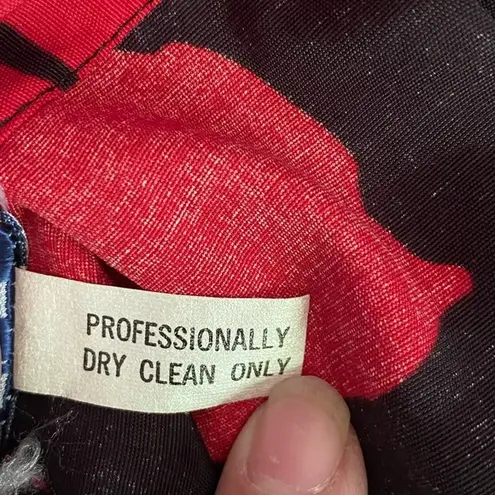 Adele Joyce Vintage Red And Black Floral Midi Pleated Skirt Petites Size 2