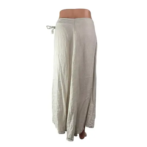 Oysho Women's Gray 100% Linen Tie High Waisted Straight Midi Wrap Skirt Size M
