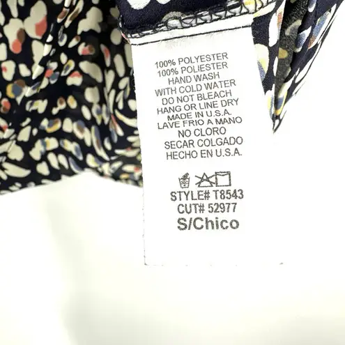 MTS size small short sleeve blouse flare sleeve colorful dot like pattern Black