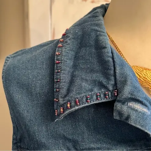 Vintage Alfred Dunner Embroidered Denim Vest Floral Cottagecore Western Sz 14 Blue