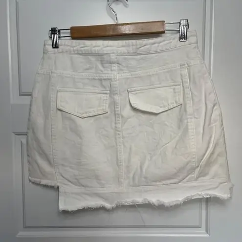 Lily Rain Women's White 100% Cotton Raw Asymmetrical Hem Jean Mini Skirt Sz Med