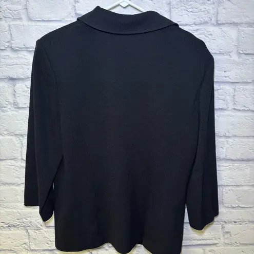 St. John Basics Blazer Jacket Women Black Santana Knit Gold Pearl Button Dog Show