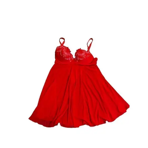 Enchanted Babydoll Red Nightie Sheer With Matching Thong Panty size S/M Size M