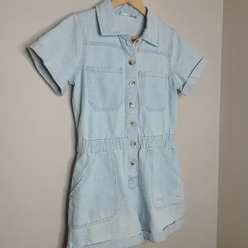 Bluivy Light Blue Denim Distressed Shorts Romper Size Small