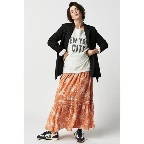 Free People  Golden Hour Maxi Dress Bohemian Floral Dainty Tan Neutral Medium