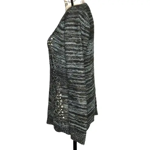 Olive & Oak SMALL Marled Varied Texture Loose Open Knit Panel Crew Neck Sweater