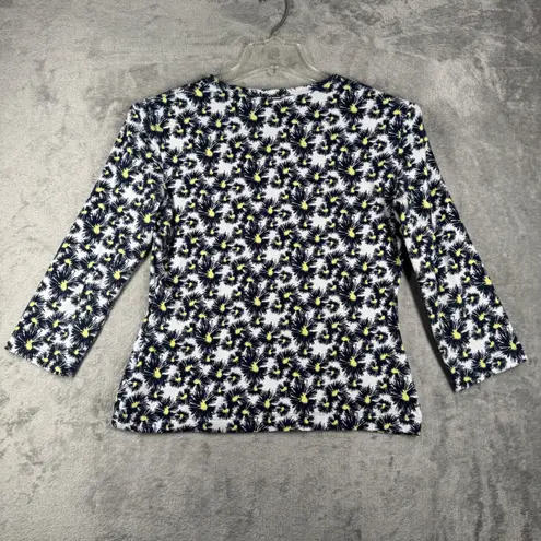 St. John Sport Womens M White Navy Yellow Daisy Print 3/4 Sleeve Stretch Medium