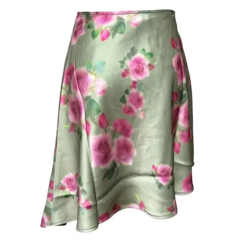 We Wore What Sz 0 Asymmetrical Slip Mini Skirt in Blurred Roses Sage Multi Floral
