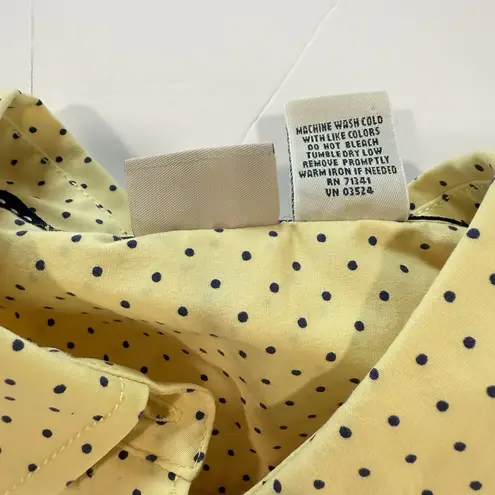 LL Bean Yellow Blue Polka Dots Long Sleeve Button Up Shirt Size LARGE