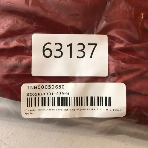 Neiwai Classic Embroidered Straight Leg Pajama Pants Baked Apple Red M Size M